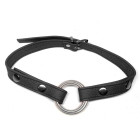 Bâillon en cuir souple noir avec anneaux en acier argenté