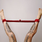 Barre de contrainte en cuir rouge avec anneau en acier argenté