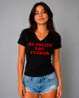 T-shirt en coton noir imprimé Be polite you fucker