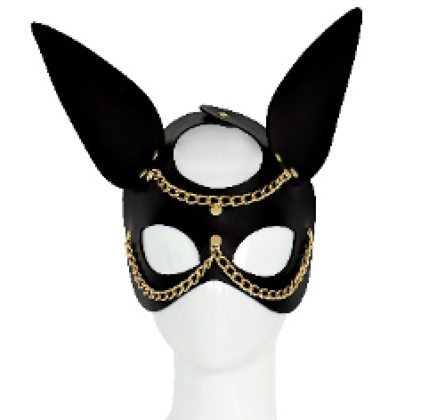 Masque de lapin en cuir noir avec chaînes en acier doré