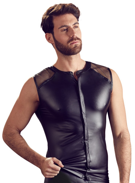 Chemise sans manches laquée avec empiècement résille