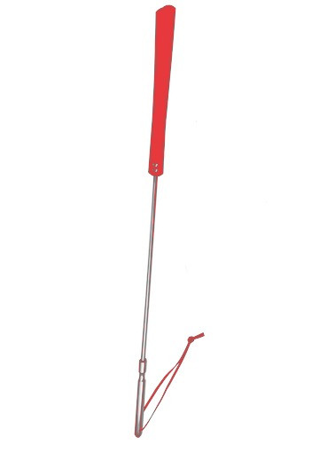 Cravache courte (51cm au total) avec manche en aluminium et mèche et dragonne en cuir rouge