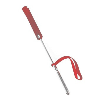 Cravache courte (51cm au total) avec manche en aluminium et mèche et dragonne en cuir rouge