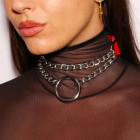 Choker en cuir rouge et chaînes en acier argenté