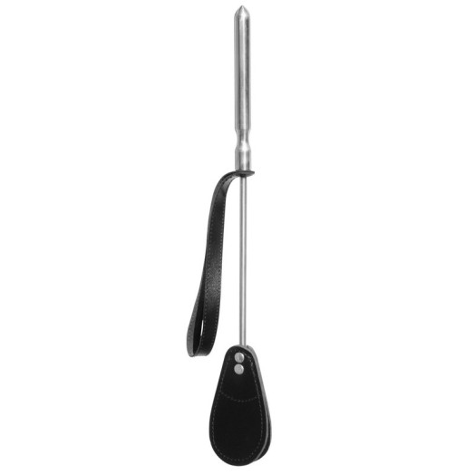 Cravache courte (49cm au total) avec manche en aluminium et mèche et dragonne en cuir noir.