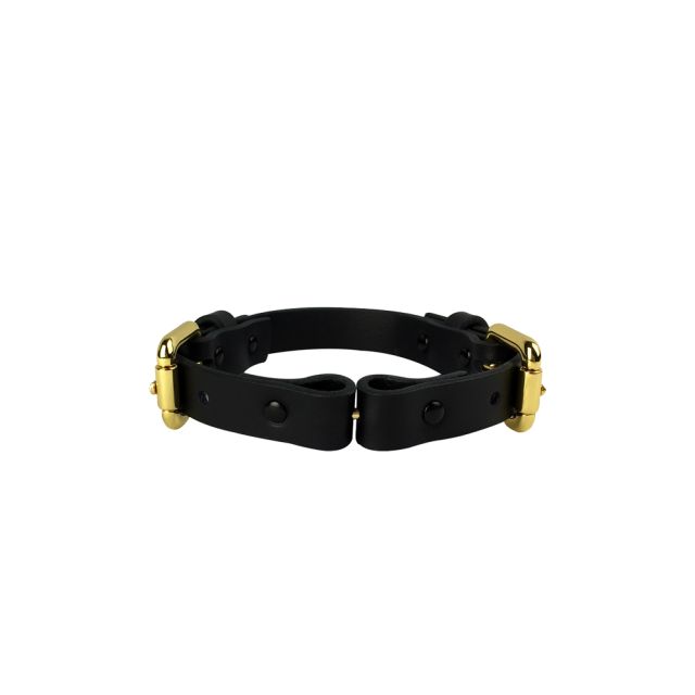 Collier fetish en cuir tannage végétal et attaches plaquées or