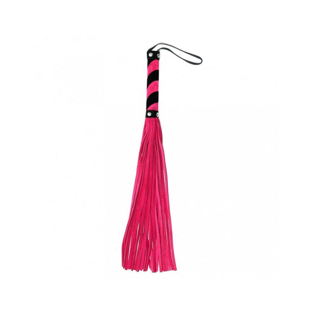 Martinet long en daim avec 36 lanières noir et rouge