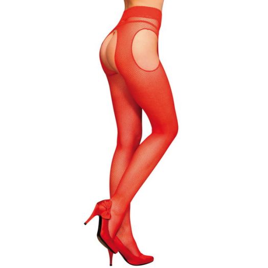 Collants résille ouverts Morgane - Rouge