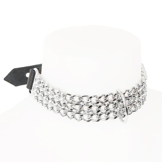Collier choker en chaînes et cuir
