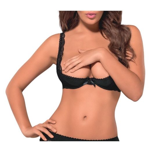 Soutien-gorge quart-cup avec bonnets effet push-up. Il se ferme au dos avec un agrafage et ses bretelles fines sont réglables. 