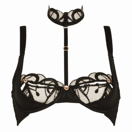Soutien gorge Trésor, coupe quart-cup, en satin et résille façon dentelle, avec harnais amovible et ajustable