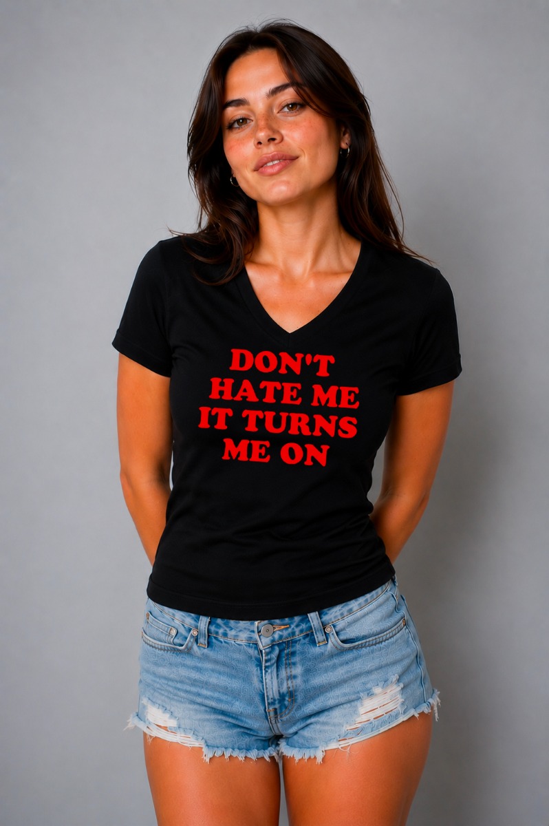 T-shirt en coton noir imprimé Don&#039;t hate me it turns me on
