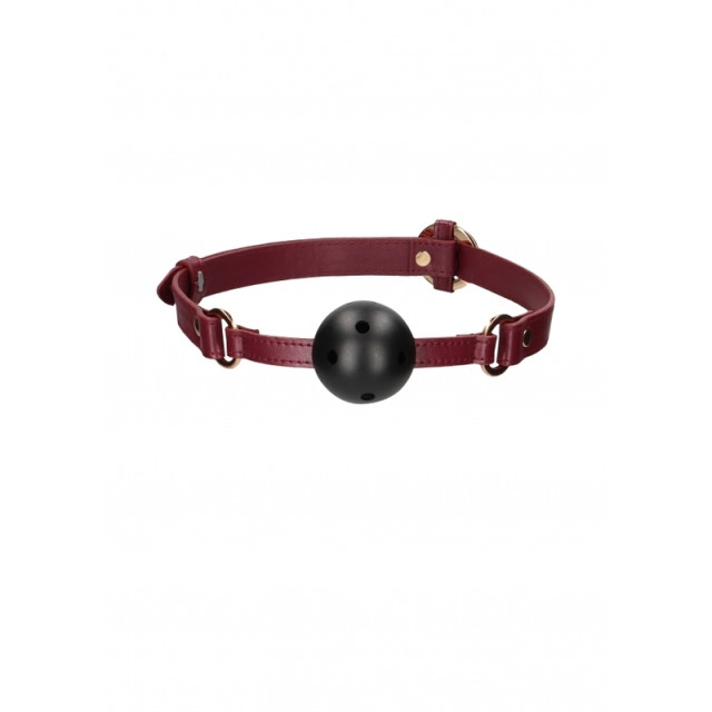 Gag-ball en cuir vegan bordeaux et doré