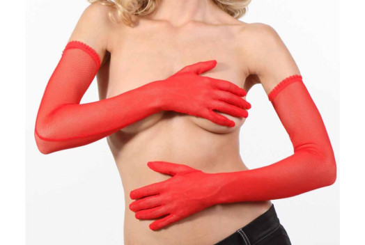 Gants longs rouges en résille