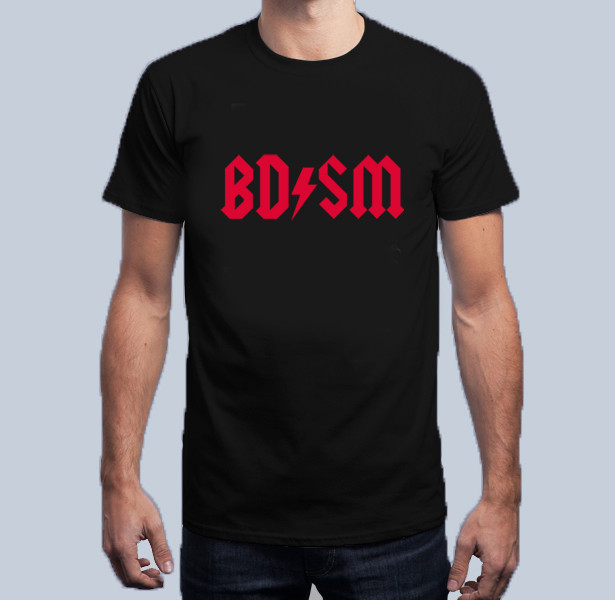 T-shirt homme en coton, manches courtes et col en V avec message "BDSM"