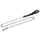 Laisse longue en acier avec manche en cuir noir