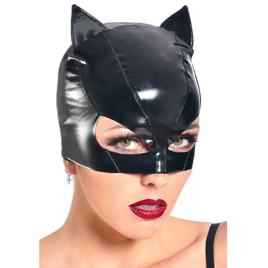 Masque fétish en vinyle noir petit chat