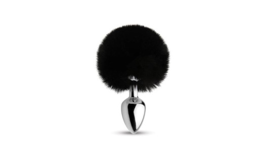 Plug anal en aluminium avec butée en forme de pompom en fourrure synthétique blanche