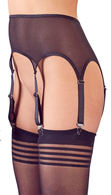 Porte-jarretelles en voile transparent noir qui habille la taille tout en délicatesse.