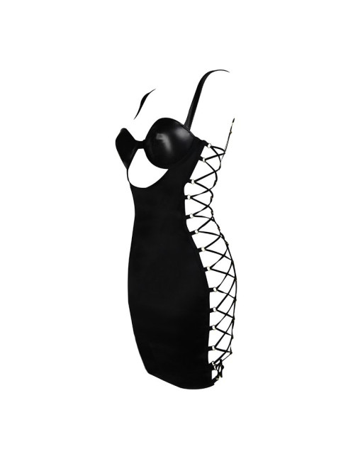 Robe en cuir et soie avec laçage - Midnight