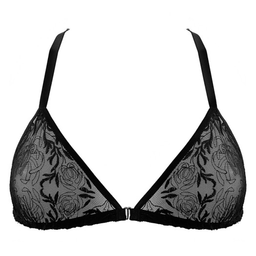 Soutien-gorge triangle en tulle brodé qui dessine sur la poitrine un motif de chrysanthème délicat