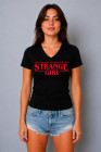 T-shirt en coton noir imprimé Strange Girl