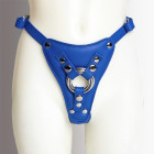 Harnais pour gode-ceinture avec attaches D-Ring - Cuir souple bleu
