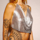 Top dos nu en maille argentée