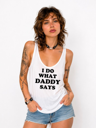 Débardeur en polyester avec message imprimé noir sur blanc "I do what daddy says"